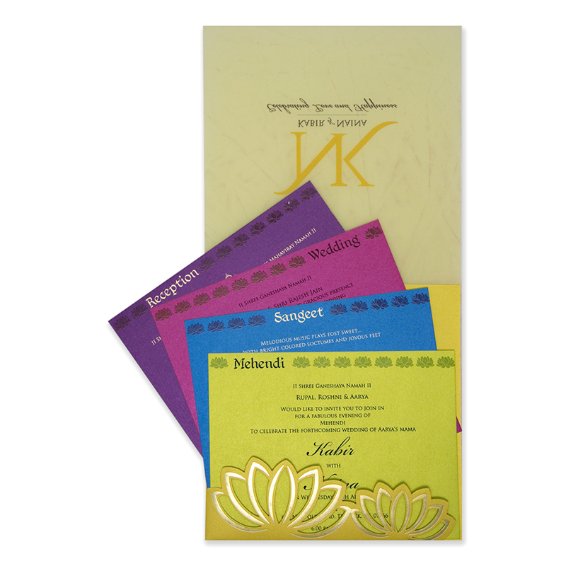 Lotus themed tamil wedding invitation card in yellow - Click Image to Close